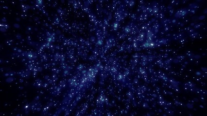 Abstract blue background of small round particles bokeh of beautiful festive energy bright glowing magical cosmic stars © Bolbik