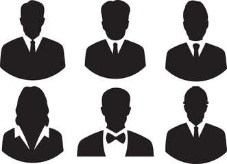 Business Silhouettes: A compilation of professional silhouettes, each representing an individual in formal attire, ideal for illustrating concepts of business, diversity, and the modern workplace.