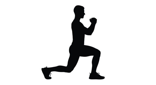 Dynamic vector illustration of an athletic man performing a lunge fitness exercise for design.