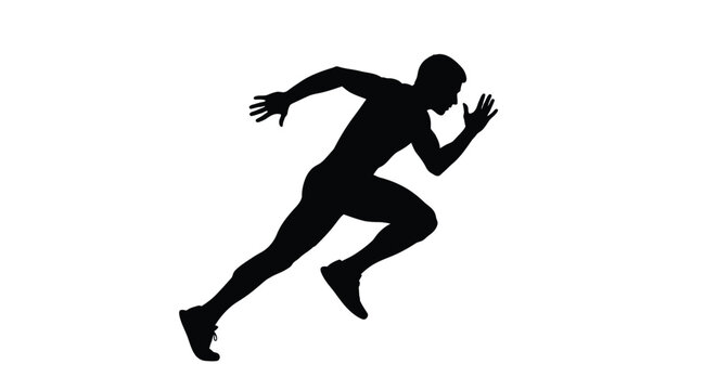 Silhouette vector graphic illustration of a male athlete starting a sprint run at maximum speed
