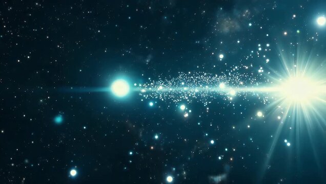 Elegant 4K video background template for titles featuring moving light source from right to left with high quality glowing particles scattering dark void