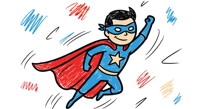 Vector superhero icon, cartoon style, blue costume