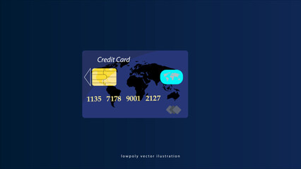 A futuristic credit card, made of glowing stars, lines, and triangles, stands out against a dark blue background. This image represents the idea of online payments, using a modern, geometric design.  © Khizar
