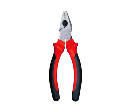 Combination pliers with red and black rubber handles isolated on a white background