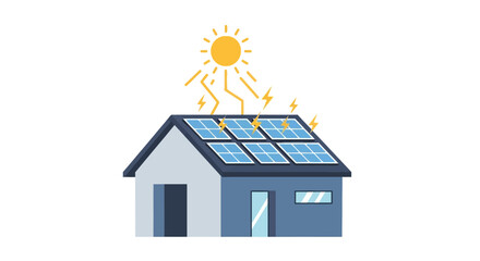 Solar Panels on House Roof Generating Electricity from Sunlight