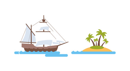 Sailing Ship Near Tropical Island Paradise © Vektor