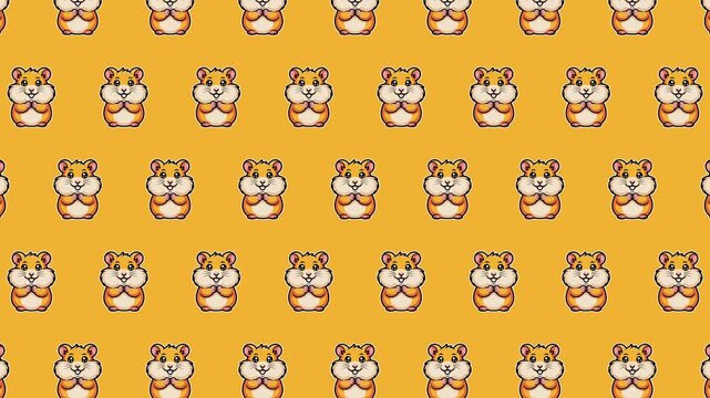 Animated Loopable Cute Hamster Character Seamless Pattern Background with Smiling Cartoon Hamster Mascot Icons, Kawaii Pet Animal Repeat Texture for Kids Nursery, Baby Products, Wildlife and Animal Th