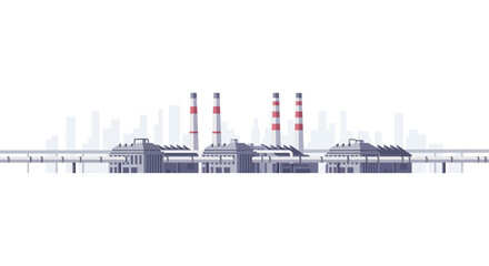 Obraz premium Industrial power plant scene with smokestacks in modern flat design