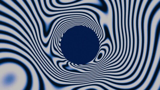 Abstract hypnotic blue and white warp animation with swirling optical illusion waves and deep center