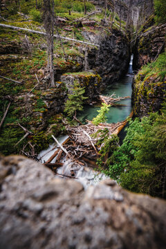 Glacial Stream Flowing Through Rocky Canyon Gorge, Glacier National Park Montana
