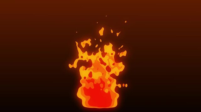 Fire flame tourch looping 2D animation, bonfire and big fire animation, A close-up of burning flames shows the fire effects, high speed flamethrower isolated on black background. 4k video