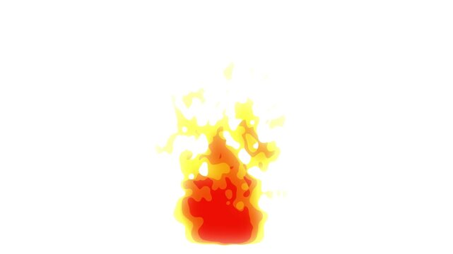 Fire flame tourch looping 2D animation, bonfire and big fire animation, A close-up of burning flames shows the fire effects, high speed flamethrower isolated on white background. 4k video