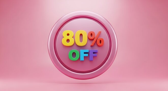 80 percent off colorful 3D text on pink button for sale