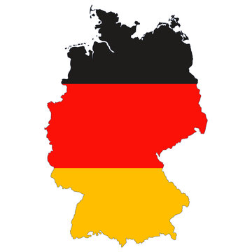 A map of Germany with the colors of the German flag.