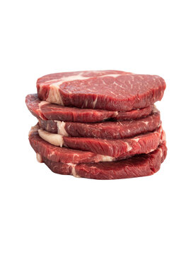 Stack of raw red meat steaks raw meat beef isolated on a transparent background