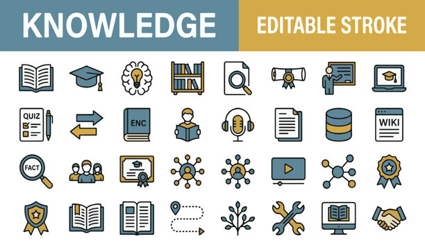 Knowledge and education line icon set with editable stroke