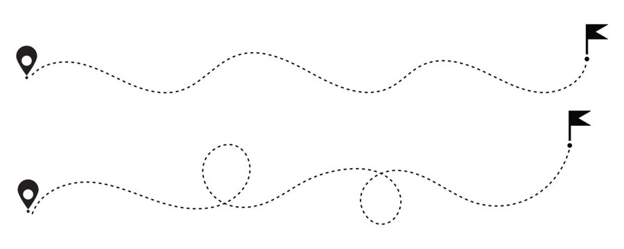 Route icon - two points with dotted path and location pin.  Travel vector icon. Travel from start point and dotted line tracing. vector illustration