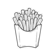 French Fries in Paper Container Line Art Stock Illustration