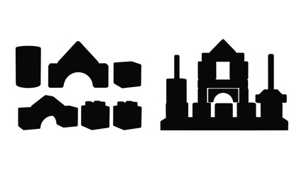 Obraz premium Black building blocks arranged in a castle form a graphic silhouette