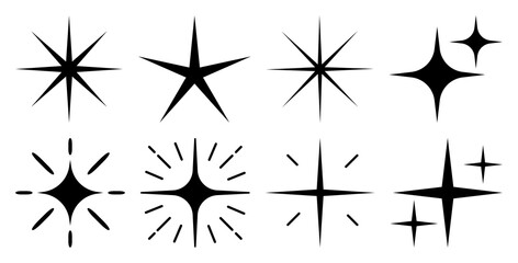 Obraz premium PNG Black starburst sparkle icons on transparent background