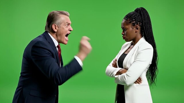 Businessman and woman in disagreement.
