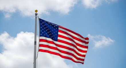 Obraz premium American flag waving on labor day celebrating workers rights and freedom under blue sky