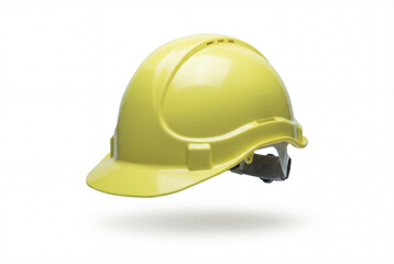 Fototapeta premium Bright yellow safety hard hat isolated on white background with soft shadow