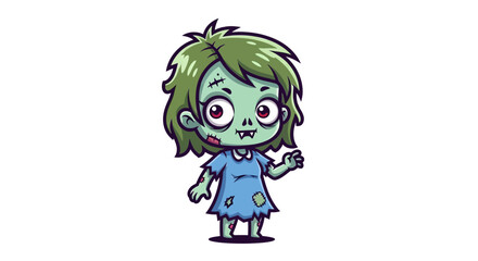 Cartoon zombie girl in blue dress 1.