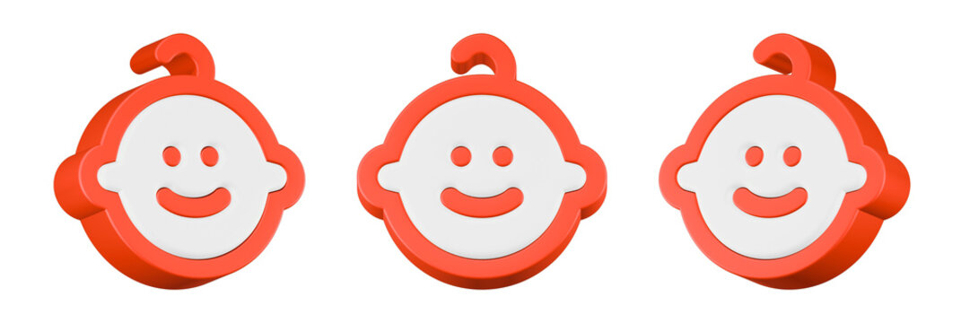 baby face icon 3d rendering orange color
