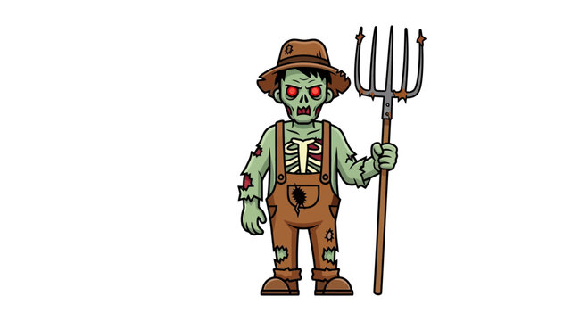 Cartoon skeleton wearing overalls and hat.