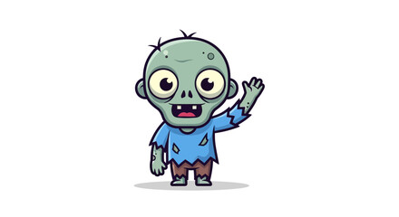 Cartoon zombie character waving hand.