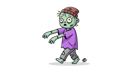 Naklejka premium Cartoon zombie character walking alone.