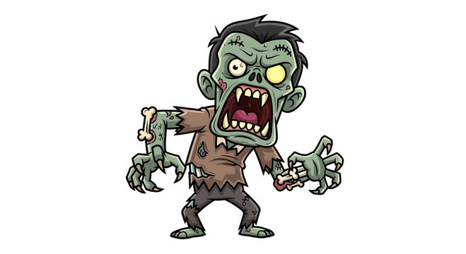 Cartoon zombie character with torn clothes.