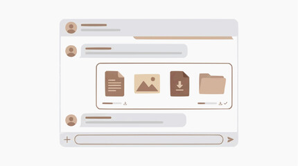 Obraz premium Messaging App Chat Window With File Attachments, File Sharing Icons and Conversation Interface