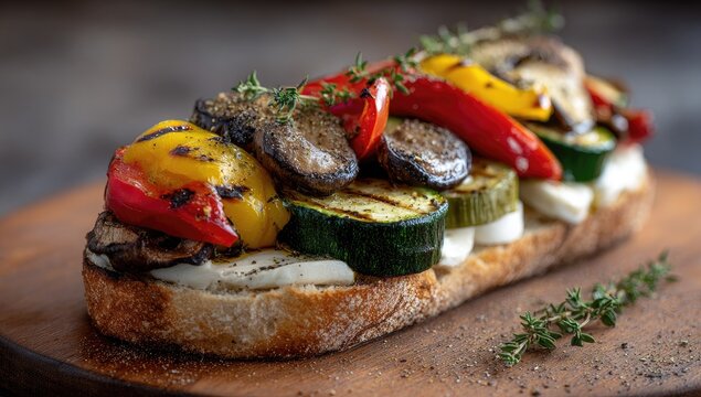 Delicious Grilled Vegetable Bruschetta with Fresh Herbs.