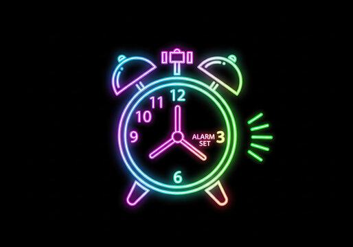 Neon alarm clock set for 3 o'clock