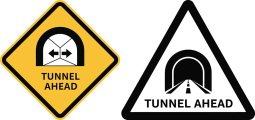 Tunnel Ahead Traffic Warning Sign Set on Yellow and White Background Vector Illustration © Emonahmed