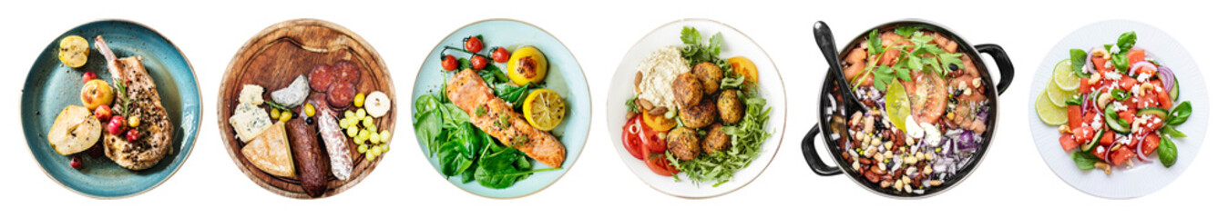 Naklejka premium PNG Colorful gourmet dishes assortment element set on transparent background