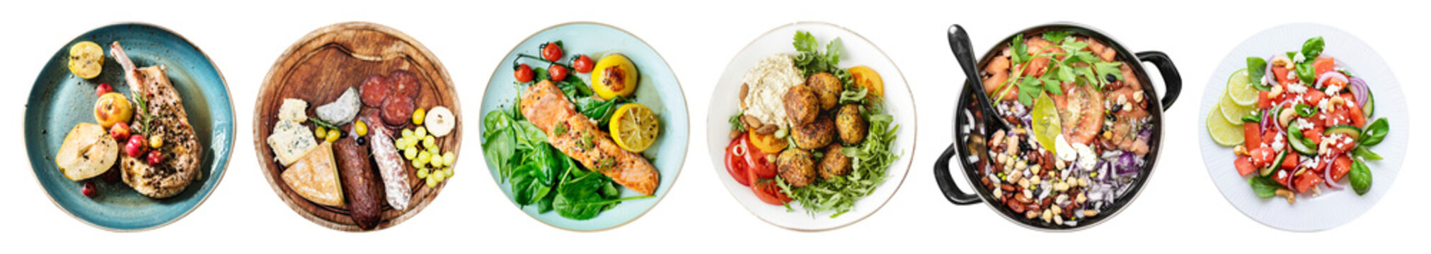 PNG Colorful gourmet dishes assortment element set on transparent background