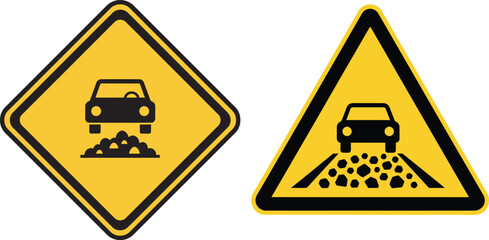 Road signs warning of slippery and loose gravel ahead © Emonahmed