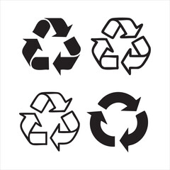 Fototapeta premium Recycling symbols collection featuring four different styles of triangular arrow icons for ecology