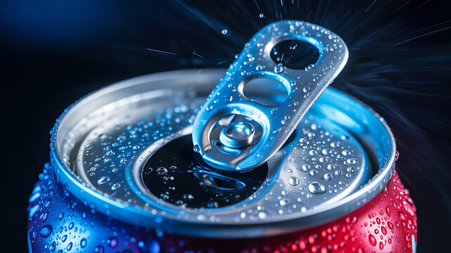 High-Speed Macro of Cold Beverage Can with Dynamic Water Splashes and Condensation