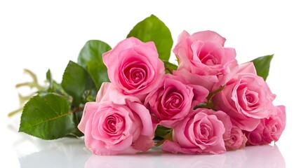 Fototapeta premium A Beautiful Bouquet of Delicate Pink Roses with Lush Green Leaves.