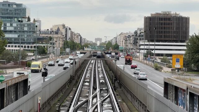 Aerial View of Metro Train System in Paris France