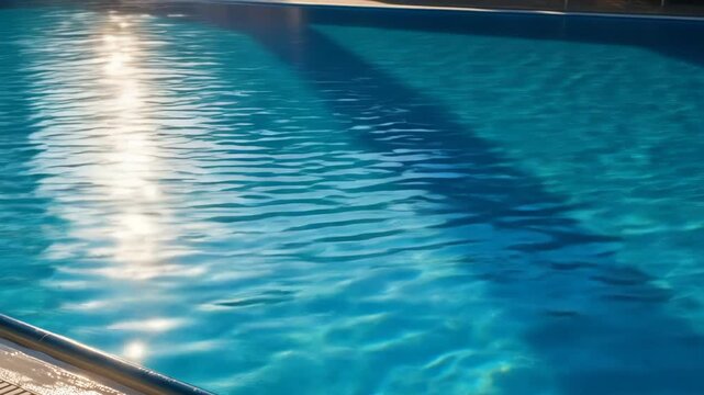 A serene swimming pool with rippling turquoise water reflecting sunlight
