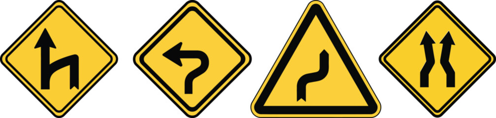 Road signs indicating various turns and lane changes ahead © Emonahmed