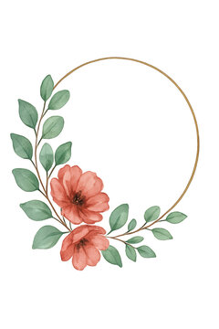 Elegant floral wreath design with a delicate pink rose and green foliage isolated on transparent background