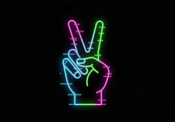Fototapeta premium A neon sign of a hand making a peace sign