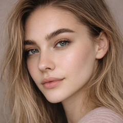 Obraz premium Close-up portrait of a woman with natural makeup and soft features