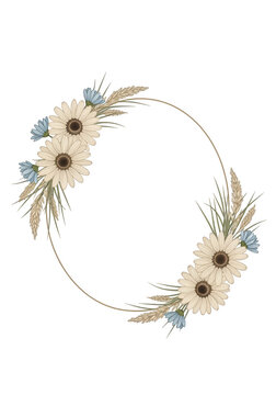 Elegant floral wreath design with delicate dried flowers and greenery. isolated on transparent background
